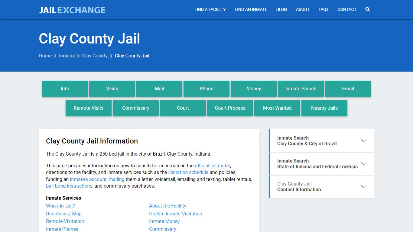 Clay County Jail, IN Inmate Search, Information